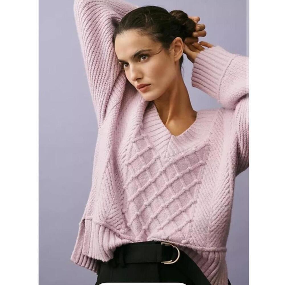 NWT Women's Lavender MAEVE Tillie Knit Sweater with Cable Detail sz S